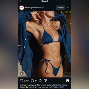 Monday swimwear navy blue bikini SET- retail $280 with 2 bottoms, soft ribbed